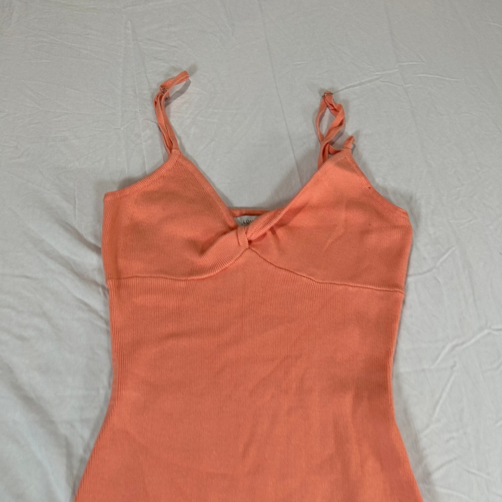 Love Tree Peach Ribbed Bodycon Cami Dress Small V-Neck Twist Front Side Ties - Picture 2 of 8